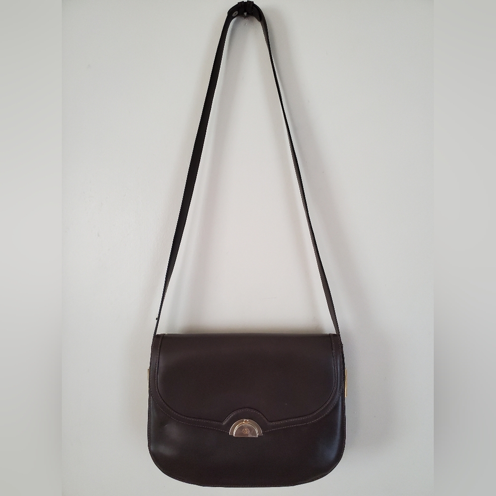 Vintage GUCCI Brown Leather Flap Shoulder Bag